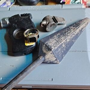 Men's Black Silver Lighter& Cigar Cutter/Wood Spearhead/Antique Whistle&Ring